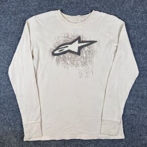 VTG Alpinestars Thermal Waffle Knit Shirt Mens M White Grunge Y2K Skate Moto USA